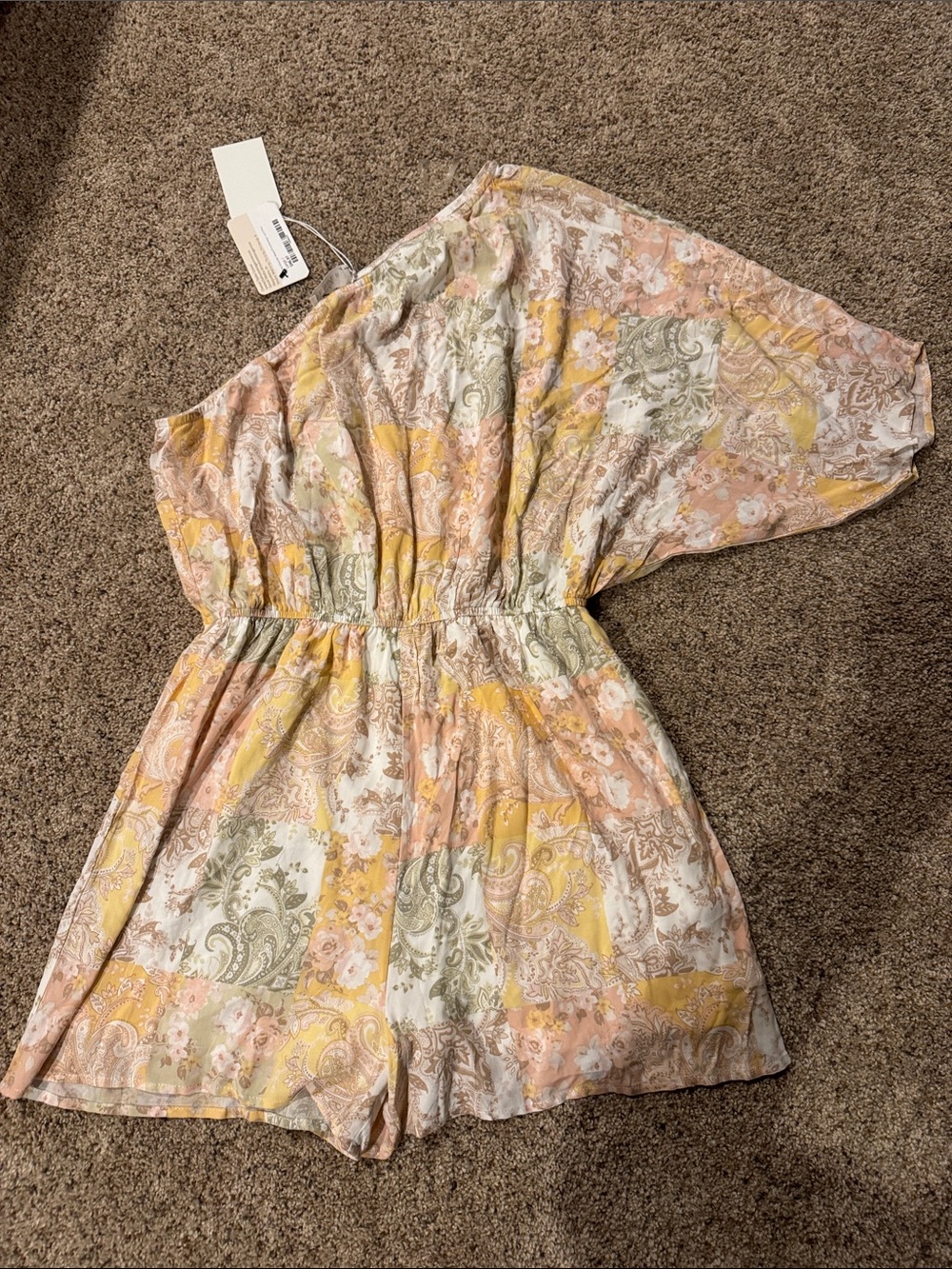 One-Shoulder Pastel Floral Romper in Pink and Yellow
